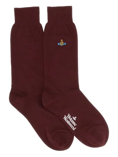 Vivienne Westwood Socks With Orb Embroidery In Burgundy