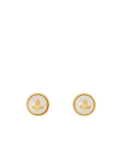 Vivienne Westwood Orb Stud Butterfly Fastened Earrings In Yellow