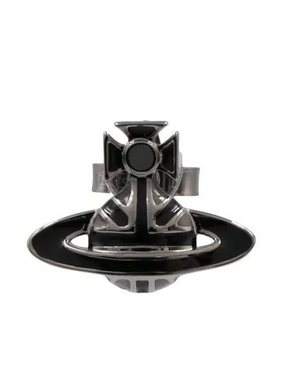 Pre-owned Vivienne Westwood Orb Stud Earring In Black