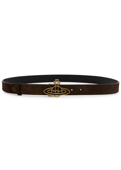 Vivienne Westwood Orb Suede Belt In Black