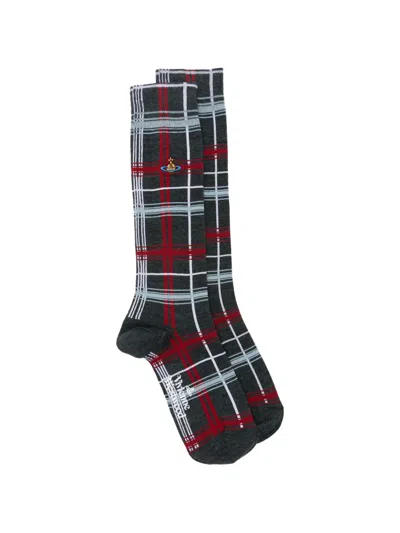 Vivienne Westwood Orb Tartan Socks In Gray