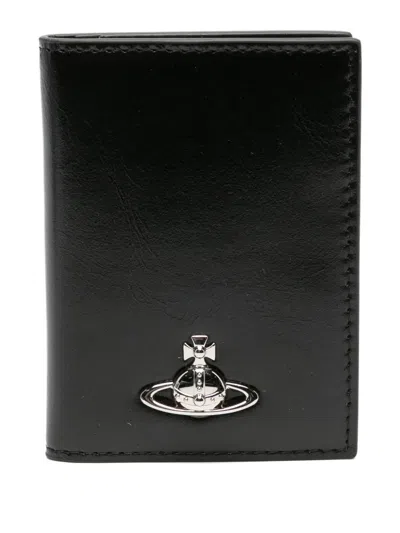 Vivienne Westwood Orb Vertical Leather Wallet In Black