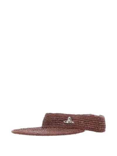 Vivienne Westwood Orb Woven Raffia Visor In Brown