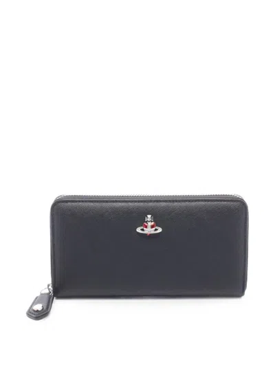 Pre-owned Vivienne Westwood Orb Zip-around Wallet In Black