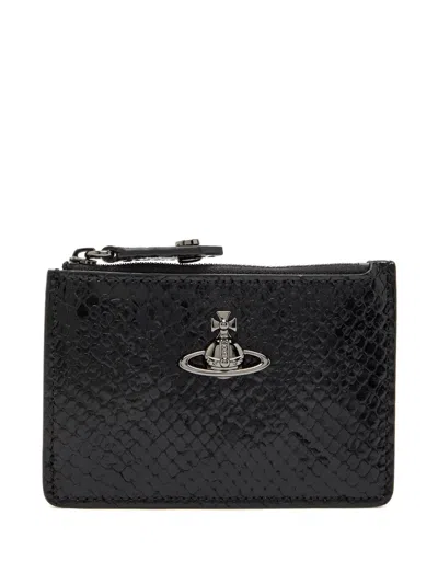 Vivienne Westwood Orb-detail Croc-pattern Wallet In Black
