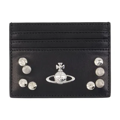 Vivienne Westwood Orb-embellished Leather Card Case In Black