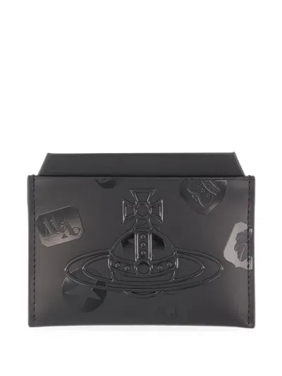 Vivienne Westwood Orb-embossed Leather Card Holder In Gray
