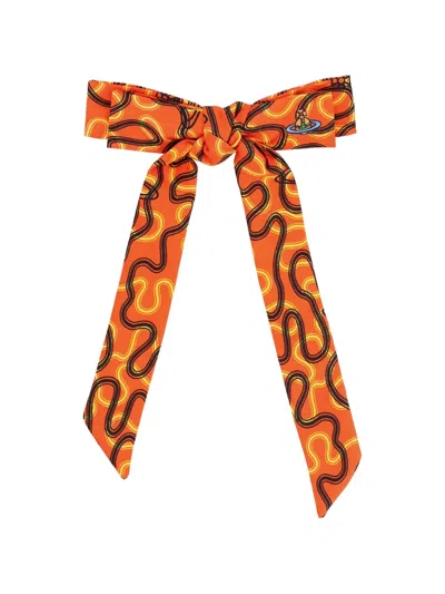 Vivienne Westwood Orb-embroidered Abstract-print Hair Ribbon In Pattern