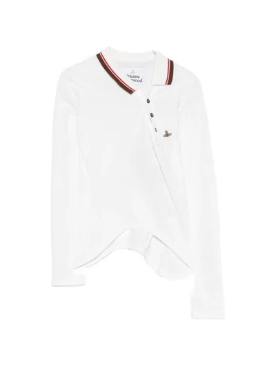 Vivienne Westwood Orb-embroidered Asymmetric Polo Shirt In White