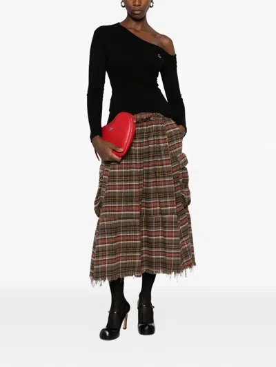 Vivienne Westwood Orb-embroidered Asymmetric-neck Top In Brown