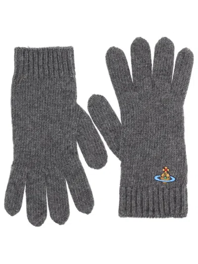 Vivienne Westwood Orb-embroidered Cashmere Gloves In Gray