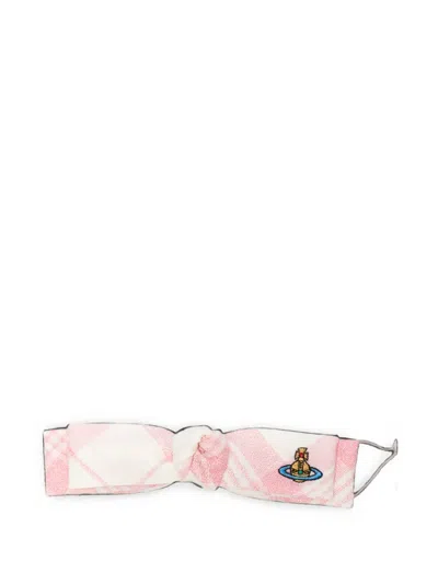 Vivienne Westwood Orb-embroidered Checked-pattern Hair Clip In Pink