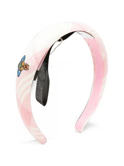 Vivienne Westwood Orb-embroidered Checked-pattern Headband In Pink