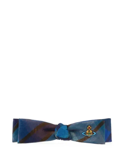 Vivienne Westwood Orb-embroidered Check-pattern Hair Clip In Blue