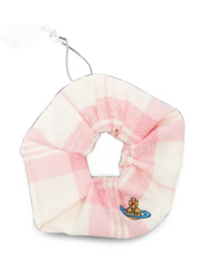 Vivienne Westwood Orb-embroidered Check-pattern Scrunchie In Pink