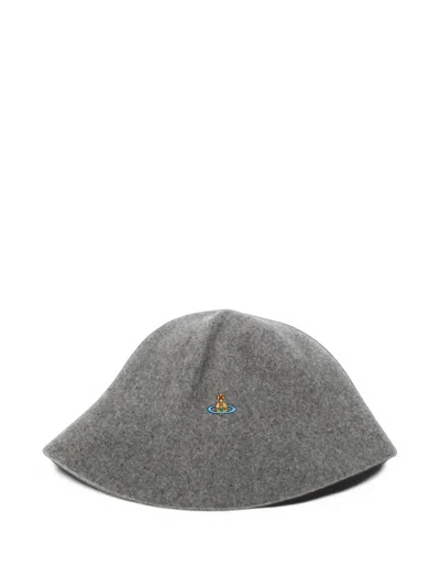 Vivienne Westwood Orb-embroidered Cloche Hat In Gray
