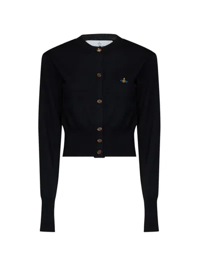Vivienne Westwood Cropped Fitted Cardigan With Ribbed Cuffs And Button Detail In Black