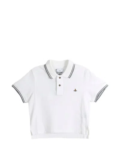 Vivienne Westwood Orb-embroidered Cropped Polo Top In White