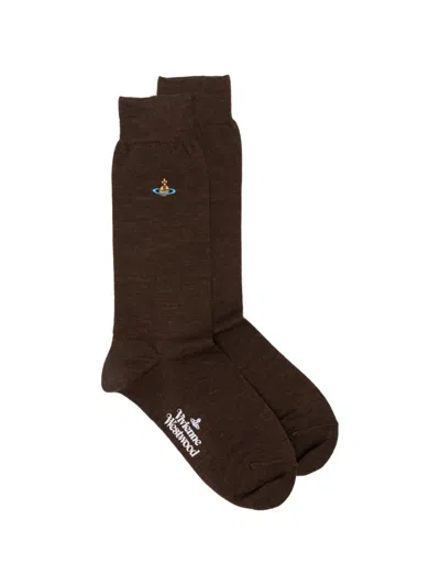Vivienne Westwood Orb-embroidered Logo-print Socks In Brown