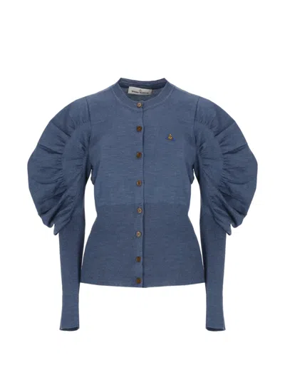 Vivienne Westwood Orb-embroidered Puff-sleeve Cardigan In Blue