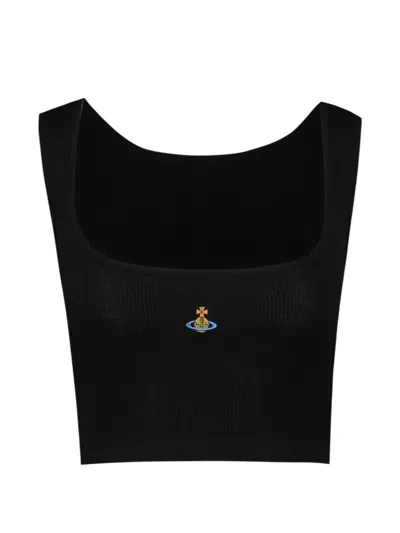 Vivienne Westwood Orb-embroidered Ribbed Crop Top In Black