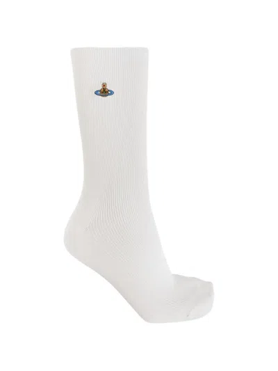 Vivienne Westwood Orb-embroidered Ribbed Socks In White