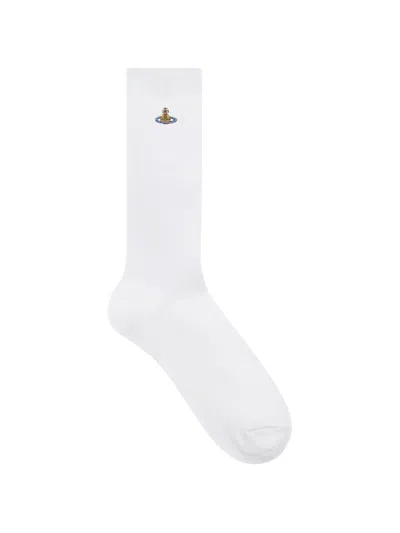 Vivienne Westwood Orb-embroidered Ribbed Socks In White
