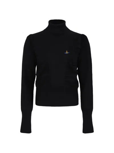 Vivienne Westwood Orb-embroidered Ruched Sweater In Black