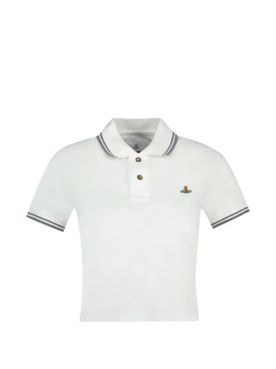 Vivienne Westwood Orb-embroidered Short-sleeve Polo Shirt In White