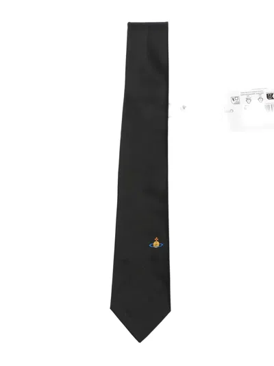 Vivienne Westwood Orb-embroidered Silk Tie In Black