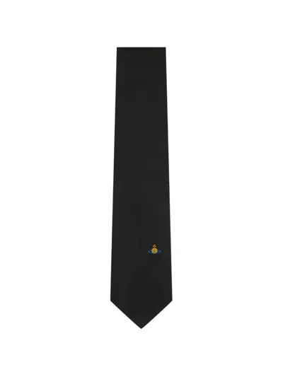 Vivienne Westwood Orb-embroidered Silk Tie In Black