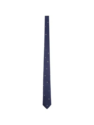 Vivienne Westwood Orb-embroidered Silk Tie In Orange