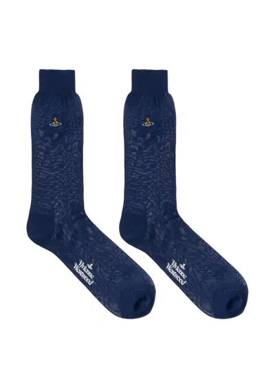 Vivienne Westwood Orb-embroidered Socks In Blue