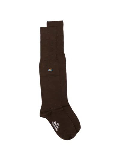 Vivienne Westwood Orb-embroidered Socks In Brown