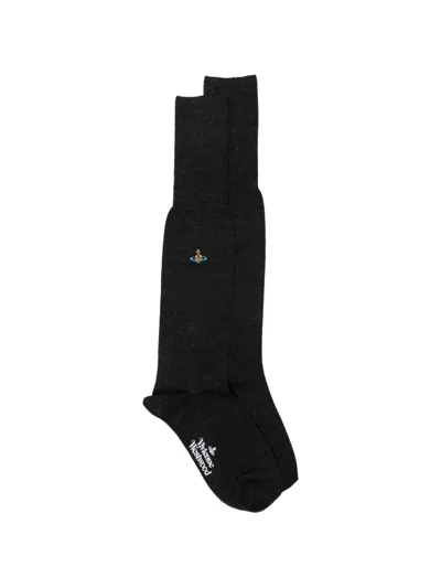 Vivienne Westwood Orb-embroidered Socks In Black