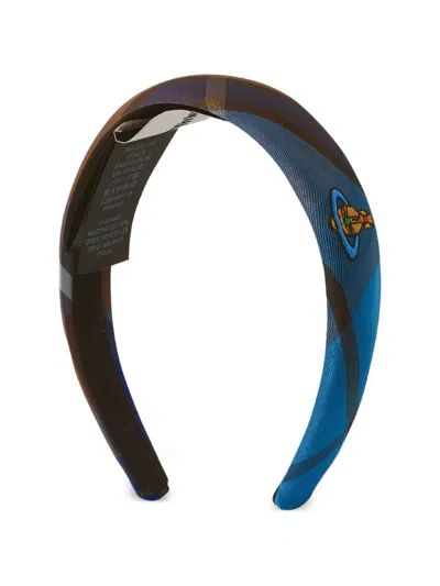 Vivienne Westwood Orb-embroidered Tartan Hairband In Blue