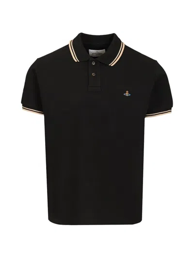 Vivienne Westwood Polo Collar Shirt Contrast Trim Short Sleeves In Black