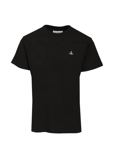 Vivienne Westwood Mens Black Embroidered-orb Crew-neck Cotton T-shirt In Multi