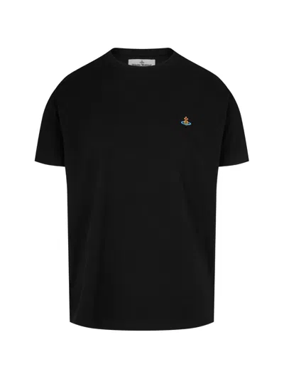 Vivienne Westwood Orb Logo Embroidered Chest Cotton T-shirt In Black