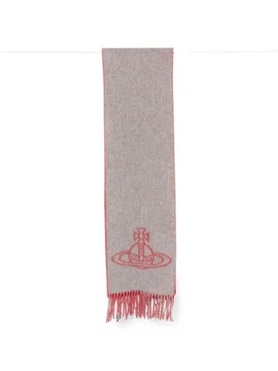Vivienne Westwood Orb-intarsia Fringed Scarf In Black