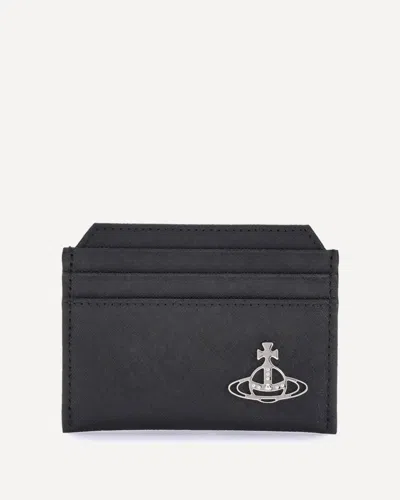 Vivienne Westwood Black Card Holder With Orb Detail On The Front In Grained Leather Woman