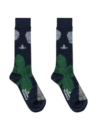 Vivienne Westwood Orb-motif Intarsia-knit Socks In Blue