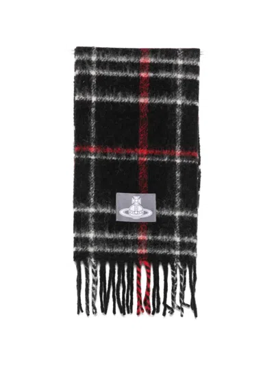 Vivienne Westwood Orb-patch Check-pattern Scarf In Black