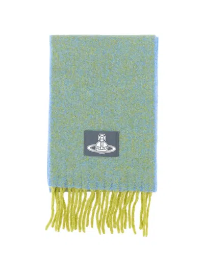 Vivienne Westwood Orb-patch Chunky-knit Scarf In Green