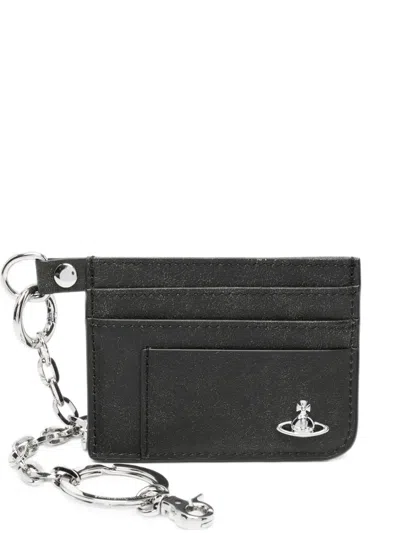 Vivienne Westwood Orb-plaque Chain-detail Cardholder In Black