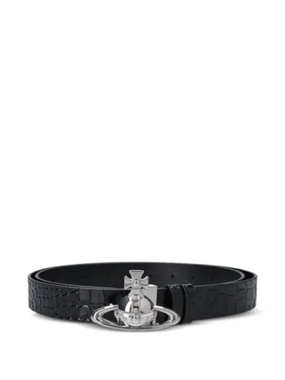Vivienne Westwood Orb-plaque Croc-effect Belt In Black