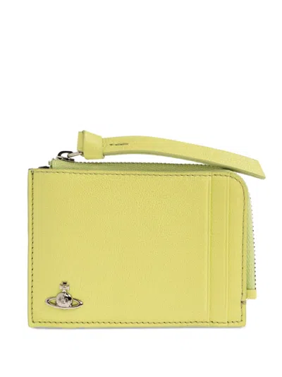 Vivienne Westwood Orb-plaque Grained Leather Card Holder In Yellow