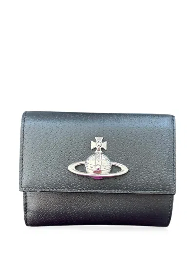 Vivienne Westwood Orb-plaque Grained Leather Wallet In Black