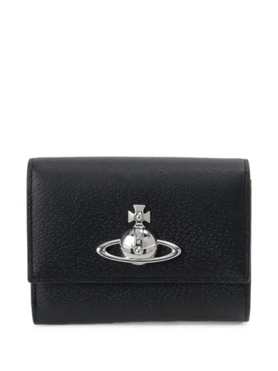 Vivienne Westwood Orb-plaque Grained Leather Wallet In Black