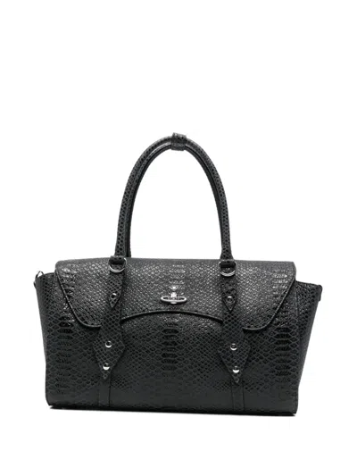 Vivienne Westwood Orb-plaque Snakeskin-effect Tote Bag In Black
